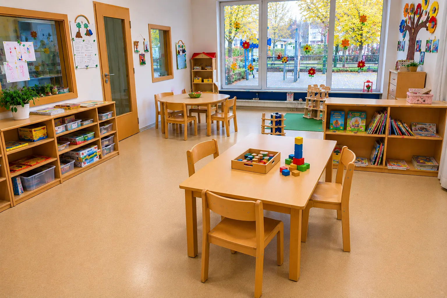 Sauberer Gruppenraum einer Kindertagesstätte: professionelle Kitareinigung